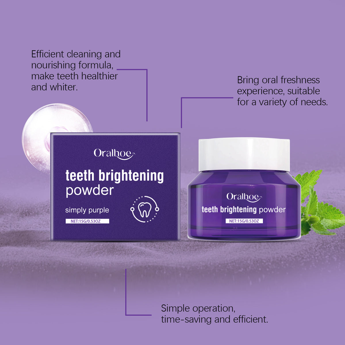 Oralhoe Purple Tooth Powder Clean Odor Care Mouth Fresh Breath Bright Tooth Powder Gingival Care